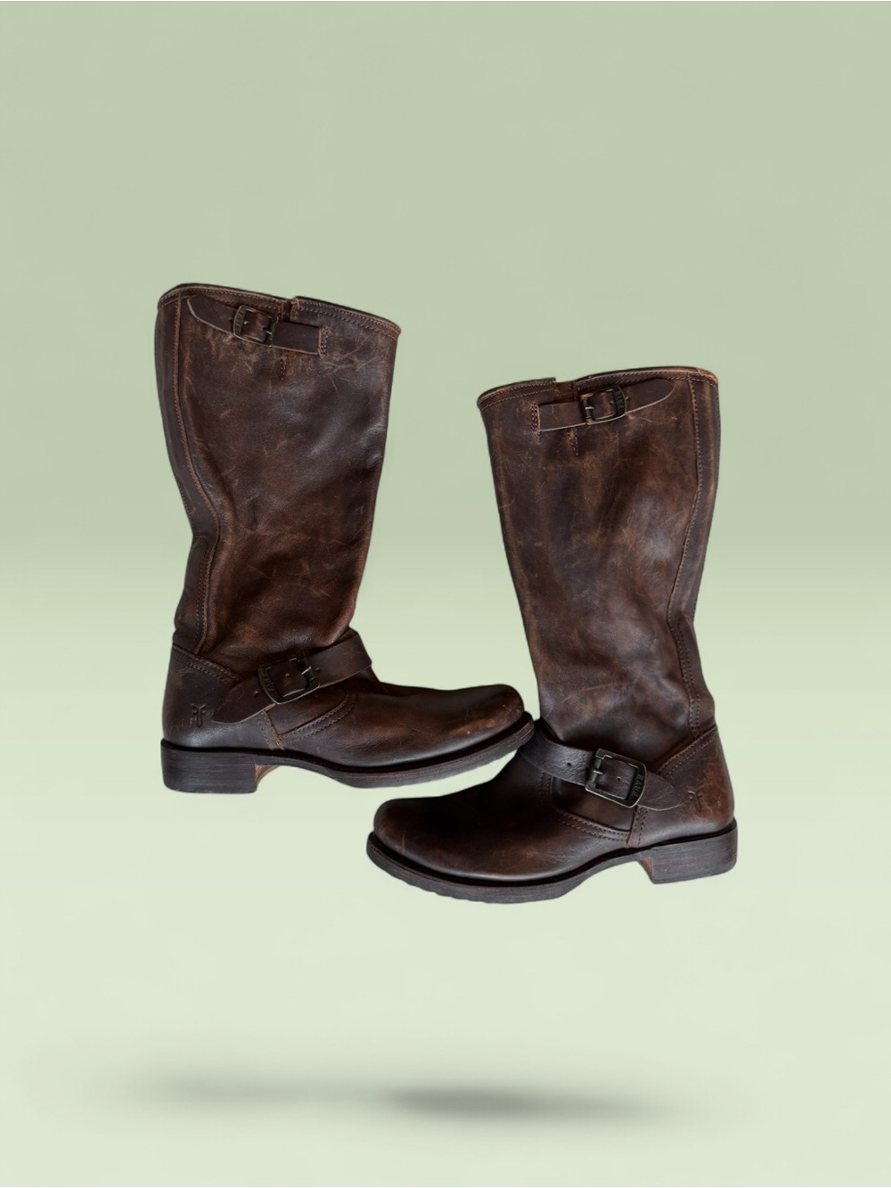 FRYE Veronica Brown Leather Engineer Boots 9